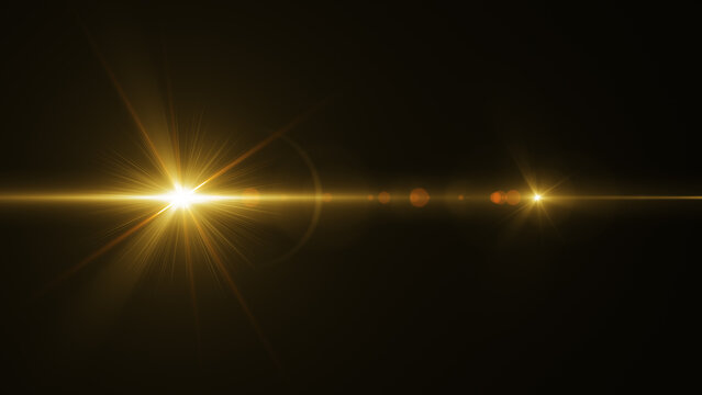 横に移動する金色のレンズフレア