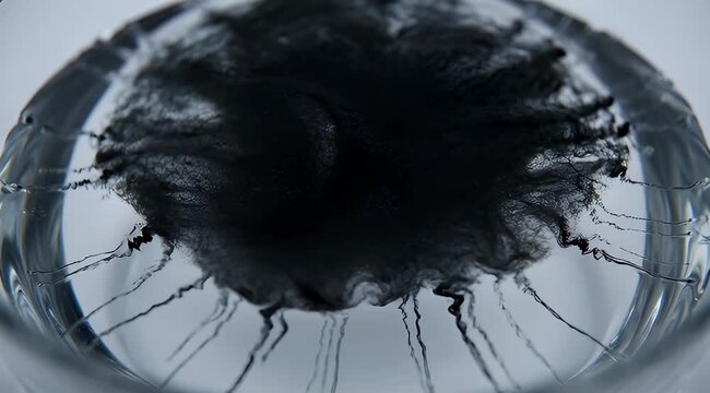 Captivating black ink diffusion in crystal clear water, showcasing abstract art and motion