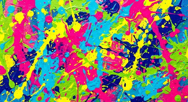 Vibrant Abstract Paint Splatter Background with Neon Color Explosion