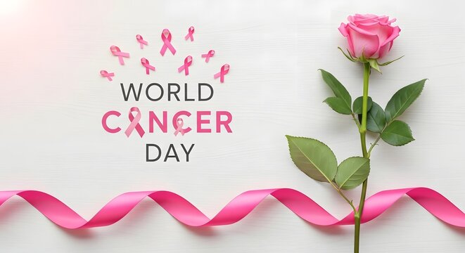 Pink rose and ribbon for cancer day