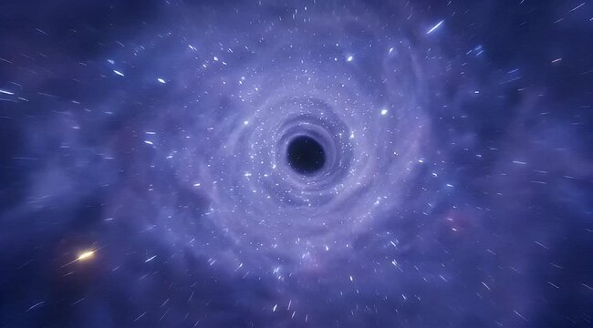 Dramatic representation of a supermassive black hole in space, with glowing matter