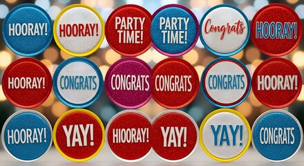 Obraz premium Celebration Badges: Hooray, Congrats, Party Time, Yay!