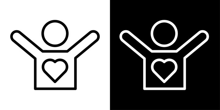 Self care icon with human figure and heart symbol in outline style representing mental health, wellness, self love, emotional balance and healthy lifestyle UI.