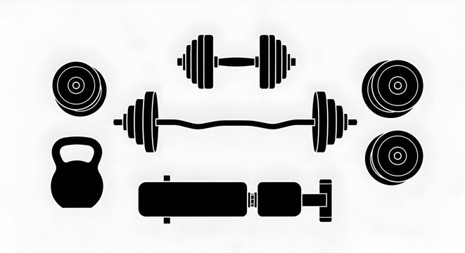 Fitness Equipment Set: Dumbbells, Barbell, Kettlebell, Weights, Bench