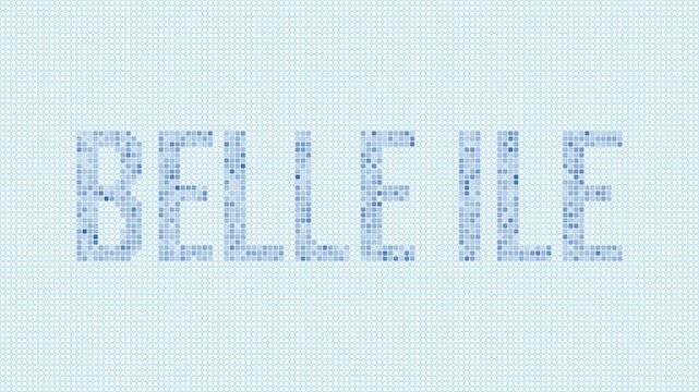 Belle Ile dotted map animation. Digital style shape of the island. Belle Ile shape and title blue dots appear with flickering effect. France. Creative Intro, outro, title, logo video.