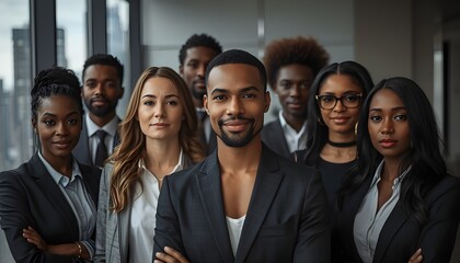 Fototapeta premium Diverse Group of Successful Business Professionals Standing Together in Modern Office