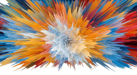 Obraz premium Vibrant abstract explosion of colorful feathers in motion against white background
