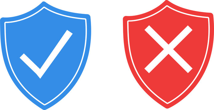Accepted and unaccepted security. Protection guarantee and safety vector illustration
