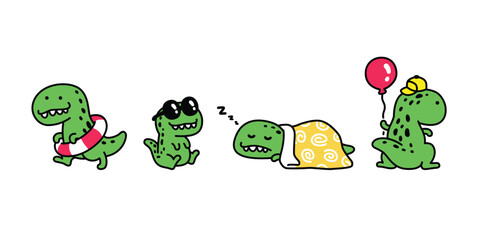 dinosaur vector cartoon icon t-rex Tyrannosaurus rex character doodle mascot walking sleeping swimming ring inflatable balloon logo illustration isolated design © CNuisin