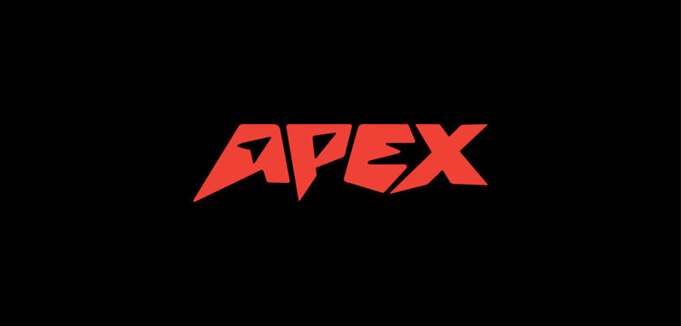 APEX sharp dynamic red geometric typography on black background, vector illustration