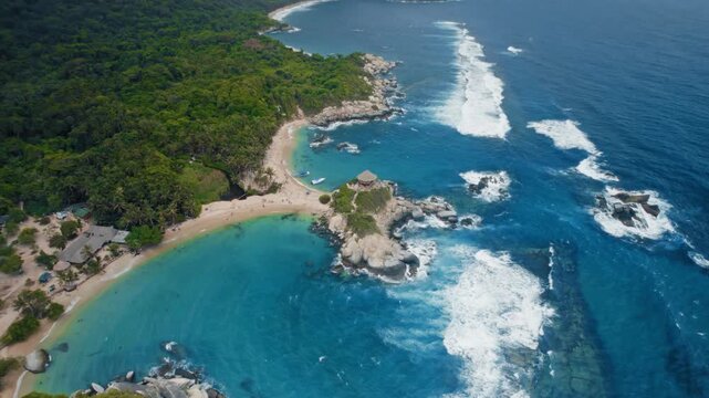 Tayrona National Park, Colombia: Aerial Tropical Beach & Ocean View