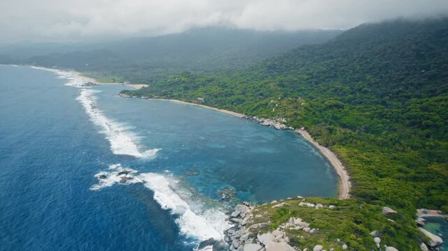 Aerial View of Tayrona National Natural Park Coastline, Colombia