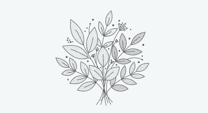 Botanical illustration of leafy plant branches.