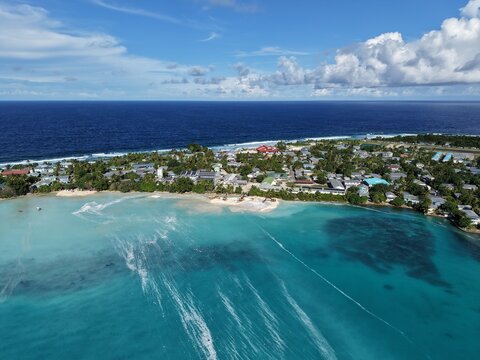FUNAFUTI, TUVALU - MARCH 2026: Heavy machinery working on the TCAP_1B coastal adaptation project to reclaim land on the lagoon side, led by UNDP to combat sea-level rise.