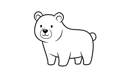 Obraz premium Minimalist black outline drawing of a cute polar or grizzly bear standing on its four legs on a white background for simple animal illustrations.