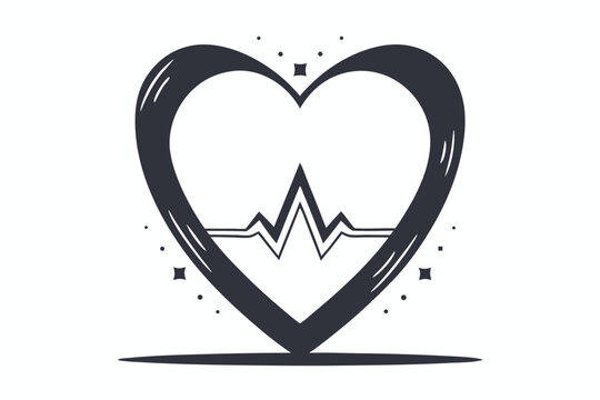 Abstract representation of a heart with a pulsating line, conveying life force and emotional states. Conceptual vector illustration.