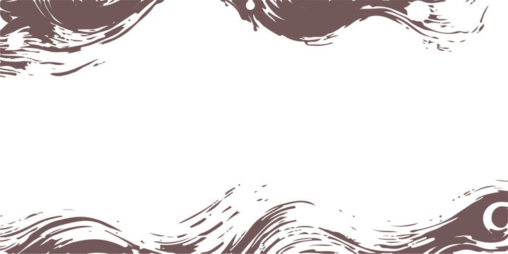 Abstract grunge floral frame illustration featuring a brown chocolate liquid splash design with a vintage black ink pattern and decorative water drop texture on a vector border