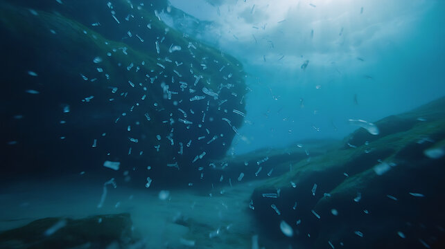 Ocean water filled with microplastic particles highlighting environmental pollution and impact on marine ecosystems