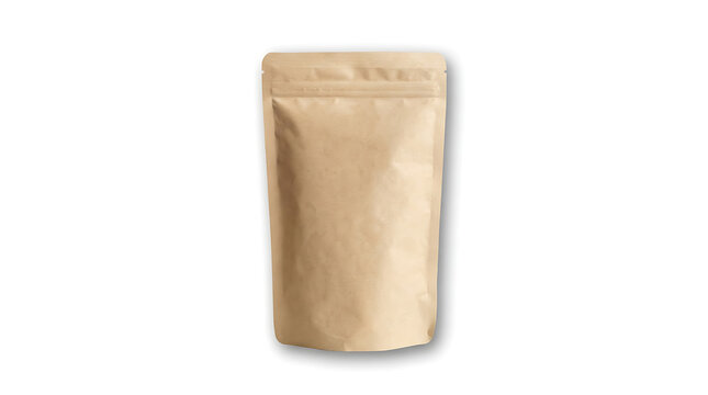 An isolated plain pouch bag packaging. It has a zipper seal on the top for easy opening and closing