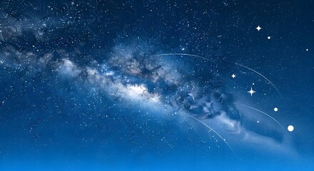 Obraz premium Stunning Milky Way Galaxy with Bright Stars and Cosmic Dust in a Deep Blue Night Sky.