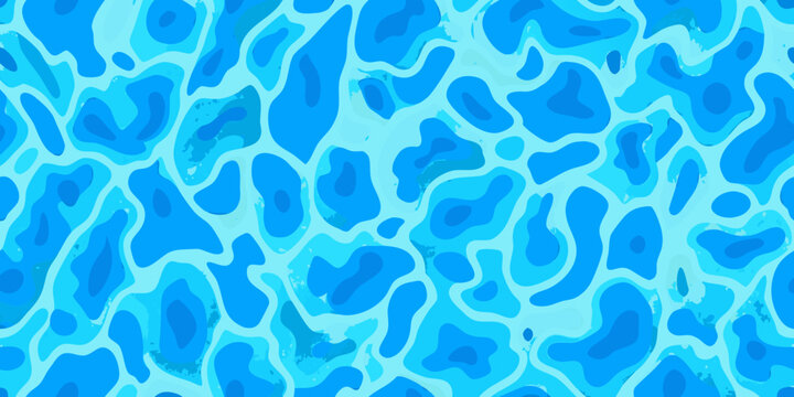 Abstract blue water surface with flowing organic shapes and light reflections