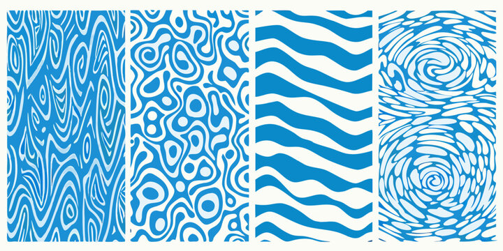 Abstract blue patterns in vertical panels showcasing diverse textural designs