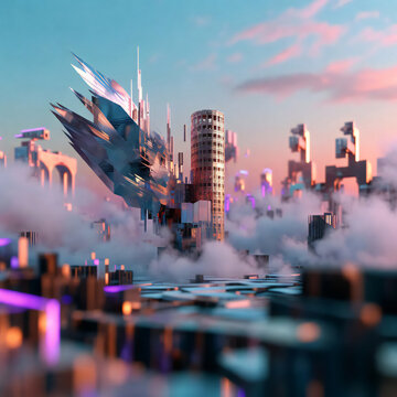 Surreal abstract dreamscape, fragmented realities, floating structures, ethereal fog ( (3)