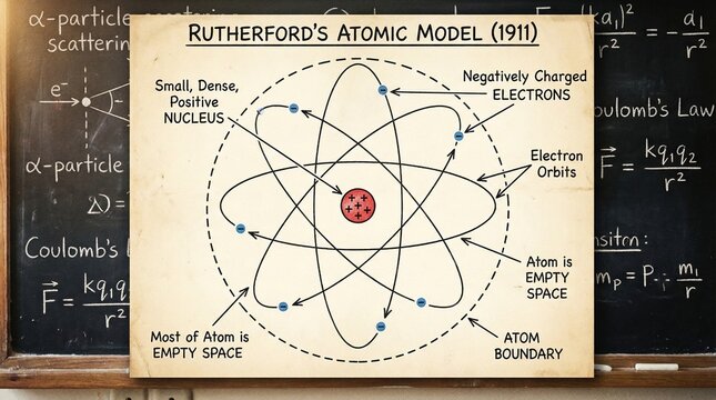 Rutherford Atomic Model Illustration Nuclear Atom Structure with Orbiting Electrons Diagram