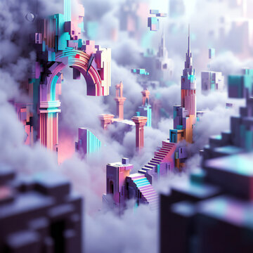 Surreal abstract dreamscape, fragmented realities, floating structures, ethereal fog ( (3)