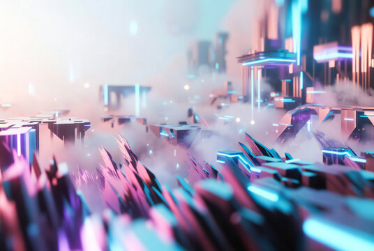 Surreal abstract dreamscape, fragmented realities, floating structures, ethereal fog ( (3)