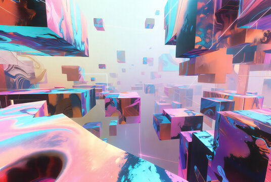 Surreal abstract dreamscape, fragmented realities, floating structures, ethereal fog ( (3)