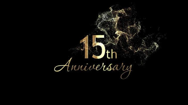 Congratulations on the 15th anniversary, congratulations with gold particles and a transparent background, alpha channel