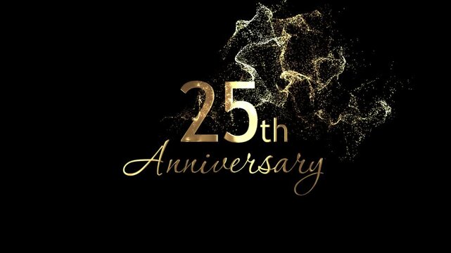 Congratulations on the 25th anniversary, congratulations with gold particles and a transparent background, alpha channel