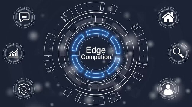 Edge Business, technology, Internet and network concept. glowing animation on black background. 4k motion graphics video.