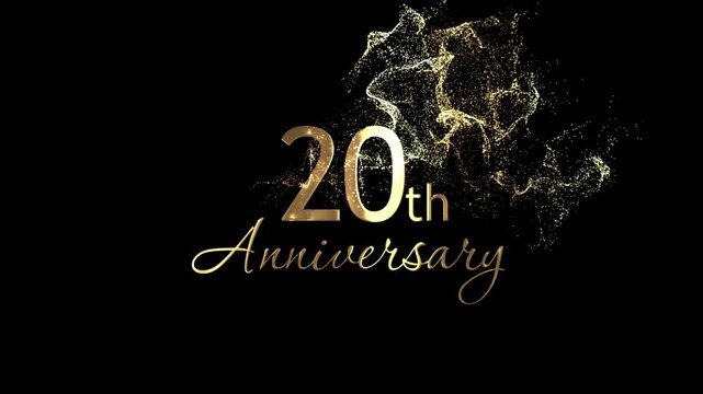 Congratulations on the 20th anniversary, congratulations with gold particles and a transparent background, alpha channel