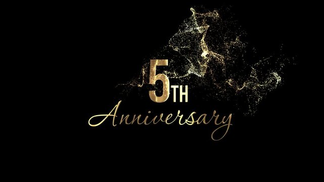 Congratulations on the 5th anniversary, congratulations with gold particles and a transparent background, alpha channel