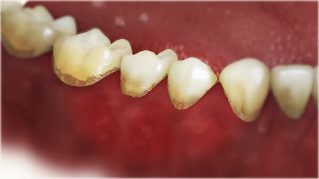 Gingivitis, periodontal diseases, plaque formation, gum recession and pain conceptual dental 3D video 