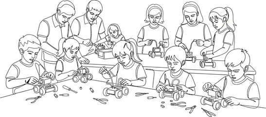 Fototapeta premium family building lego together
