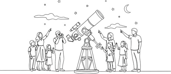 Obraz premium people looking at stars through telescope