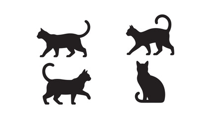 Black cat silhouette vector icon set. kitten cartoon character in various poses illustration © Joynab