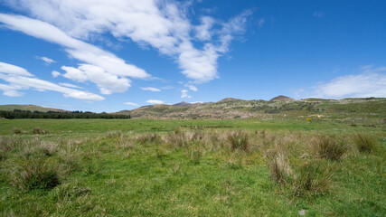 Obraz premium Scenic Landscape in New Zealand with Rolling Hills and Clouds