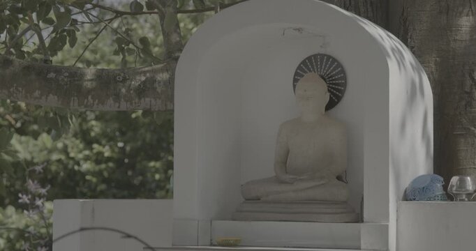 Japanese Peace Temple In Rumassala, Galle, Sri Lanka. Close up Statue of Lord Buddha in Parinirvana, Japanese Peace Pagoda