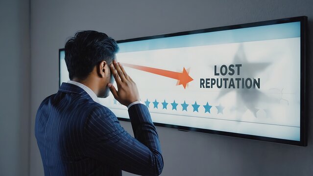 Lost reputation concept, frustrated businessman