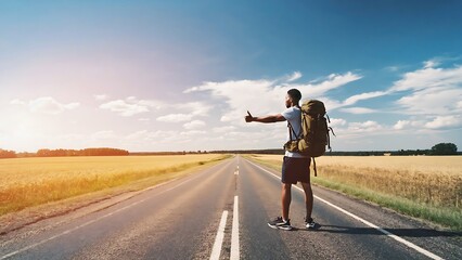 Obraz premium Hitchhiking on a Summer Day