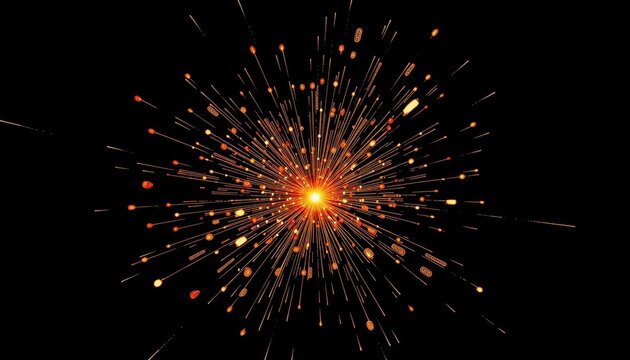 Explosive Radiance of Vibrant Bright Sparks Emanating from a Central Luminous Point Against a Dark Backdrop