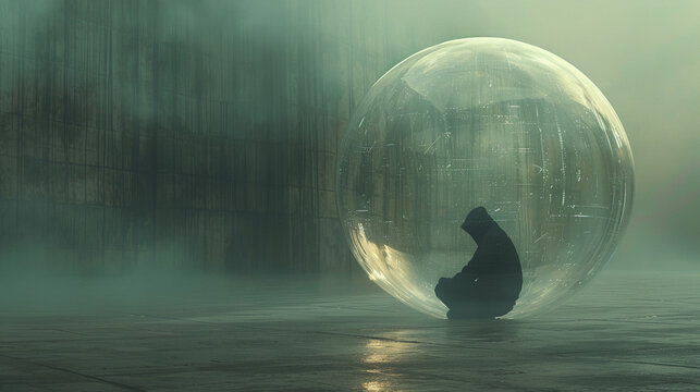 Silhouette in Bubble Expressing Isolation