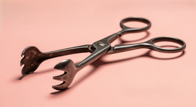 Vintage scissors on a pink background
