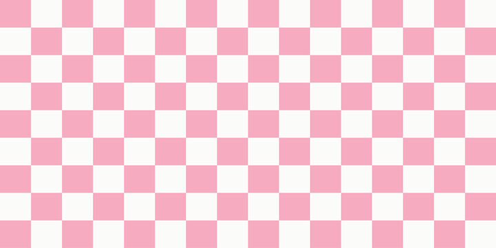Seamless pink and white checkered pattern background. Classic aesthetic checkerboard texture for fashion, wallpaper, and graphic design. Minimalist pastel geometric square grid backdrop.
