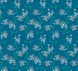 Fototapeta premium Japanese Curl Flower Branch Vector Seamless Pattern