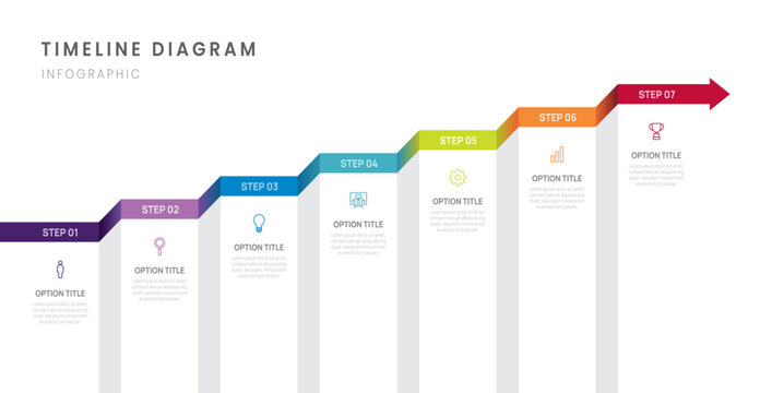 Business roadmap timeline infographic with 7 milestones elements, diagram, and icon, vector.
